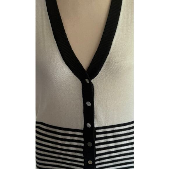 Notations Small Button Front Cardigan Sweater White Black Polyester - Picture 2 of 8